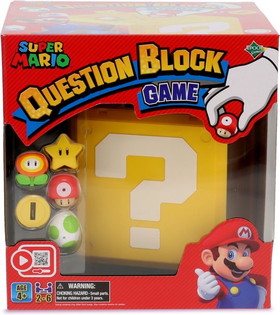 Super Mario Question Block Game- familie spel 2-6 spelers - vanaf 4 jaar- scan de QR code en zie hoe t werkt