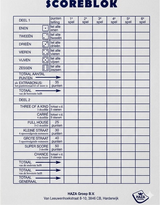 Sigel scoreblok Yahtzee 250 vellen - 5x - Dobbelspellen - Familiespelletjes - Yahtzee score notitieblok