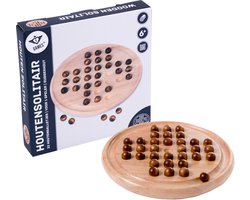 Solitair Houten Spel – Rubberhout met 33 Houten Balletjes – Diameter 23 cm – Klassiek Strategisch Bordspel – Engelhart