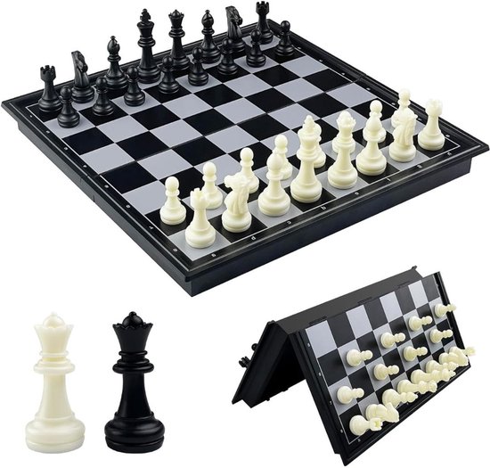 MIRA® Magnetisch Schaakbord - Schaakspel met schaakstukken - Reis Schaakset - Zwart/Wit - 25cm x 25cm x 1cm