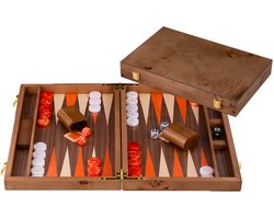 Backgammon 18 Inch – Ingelegd Walnoot Hout – Luxe Koffer van Walnoot – Strategisch Bordspel & Reisspel – Longfield Games