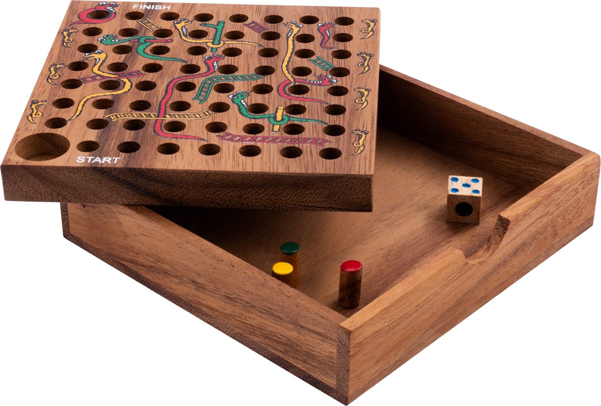 Snakes & Ladders – Houten Bordspel – Acaciahout – Klassiek Familiespel – Engelhart