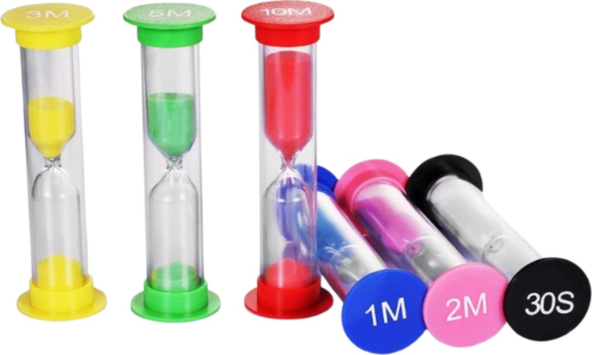 6 zandlopers in 30 seconden, 1, 2, 3, 5 en 10 minuten voor spellen, yoga, douch & tandenpoetsen Premium set van