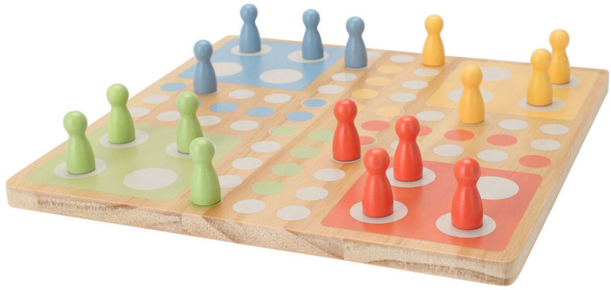 Houten bordspel Ludo klassiek gezelschapsspel voor kinderen en volwassenen.