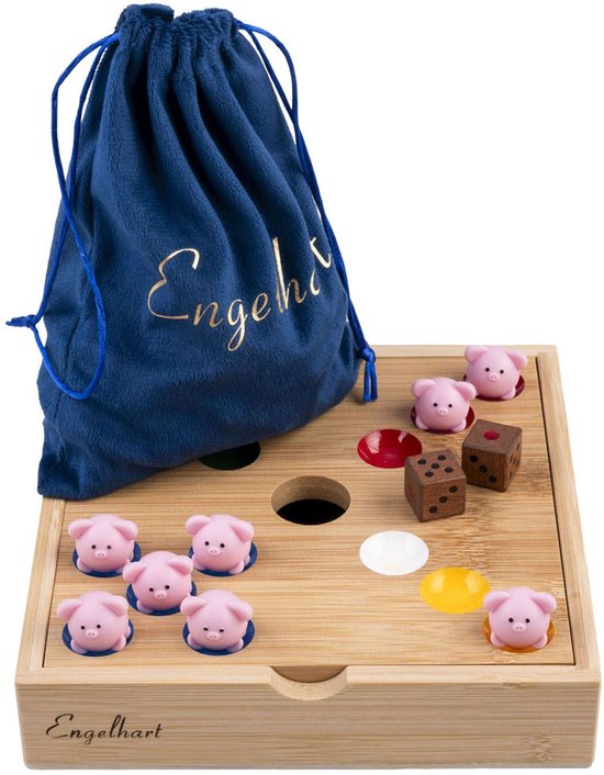 Pig Hole Game – Bamboe – 60 Siliconen Varkentjes – Strategisch Gezelschapsspel – Tactisch Bordspel – Engelhart