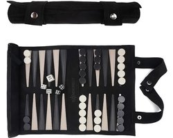 SP® Backgammon - Backgammon Koffer - Luxe Reiseditie - Zwart - 25cm x 5cm x 5cm