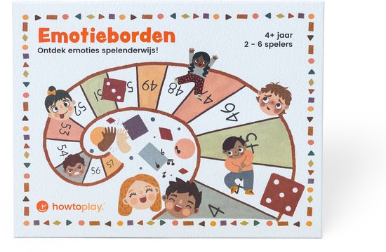 Howtoplay® Emotieborden-Bordspel-speels bordspel door Howtotalk® dat jonge kinderen helpt om emoties te herkennen, benoemen en uiten. Ganzenborden maar dan met emoties! Door Howtoplay®: van de makers van How2talk2kids en Howtotalk
