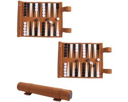 2-stuks Backgammon - Backgammonspelset - Backgammonspel - Oprolbaar bord - Opvouwbaar - Lichtgewicht en draagbaar - Bordspel - 35,5*25cm - Geschikt voor camperreizen, cruisereizen, vliegreizen, kamperen, backpacken, roadtrips - Bruin