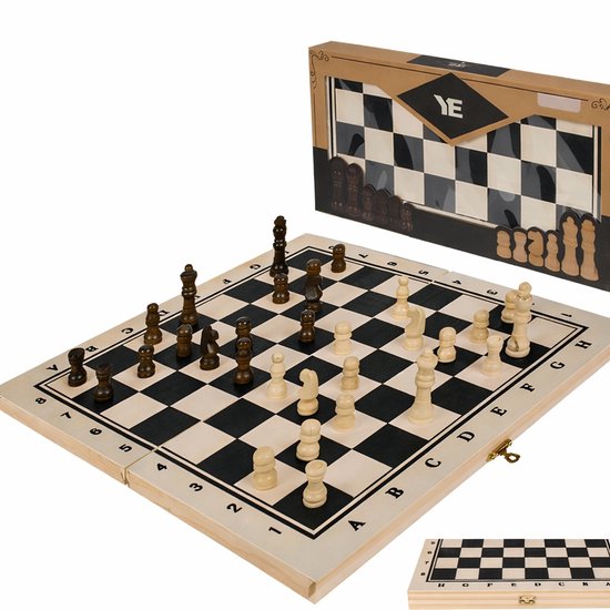 Schaakspel - Schaakset XXL- Schaken - Schaakbord Met Schaakstukken - Inclusief Ebook - Hout - Inklapbaar - 34cm bij 34cm