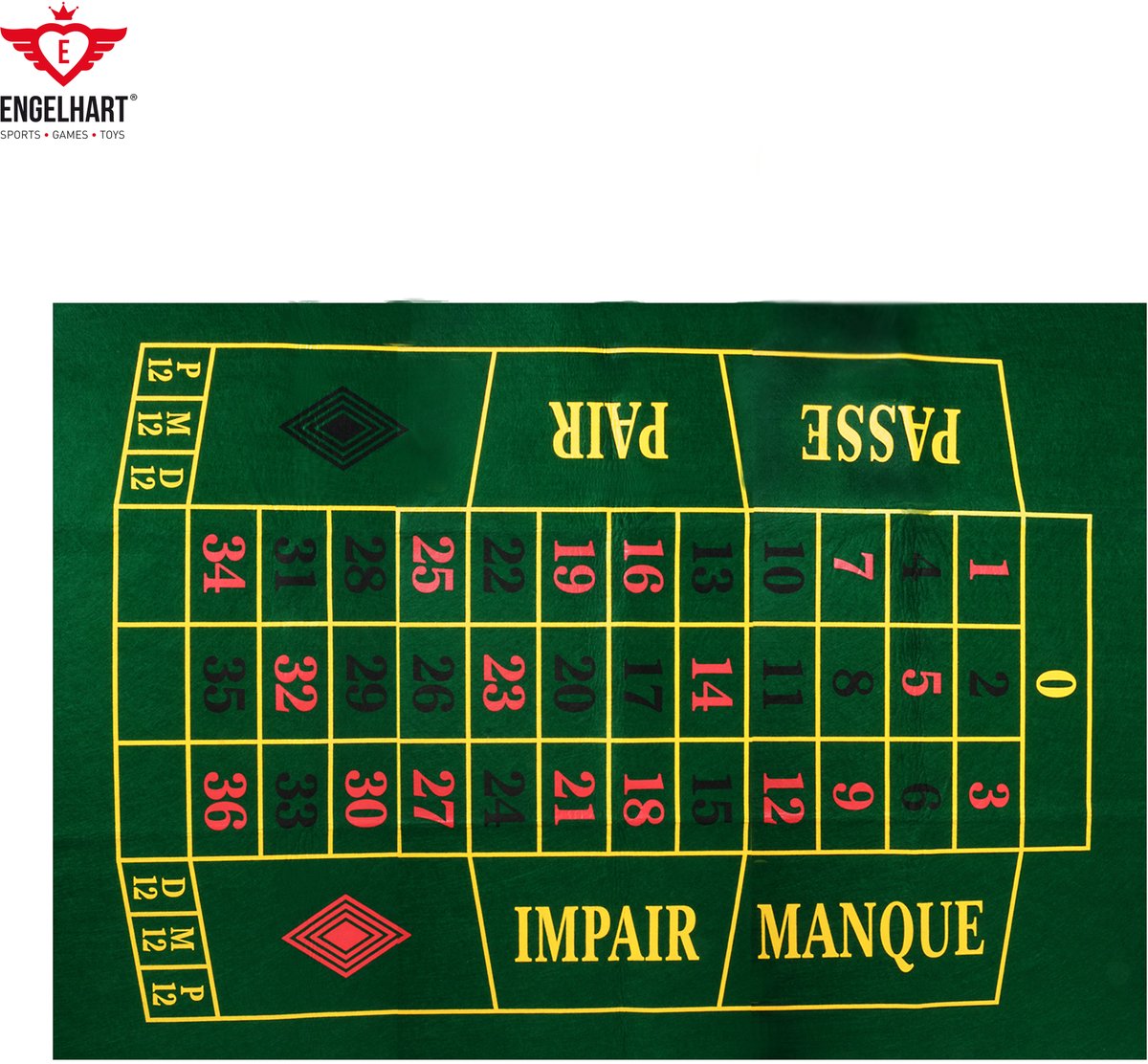 Roulette Kleed 130 x 90 cm – Groen Vilt – Casino Spel Accessoire voor Thuis – Speelkleed voor Roulette Tafels – Engelhart