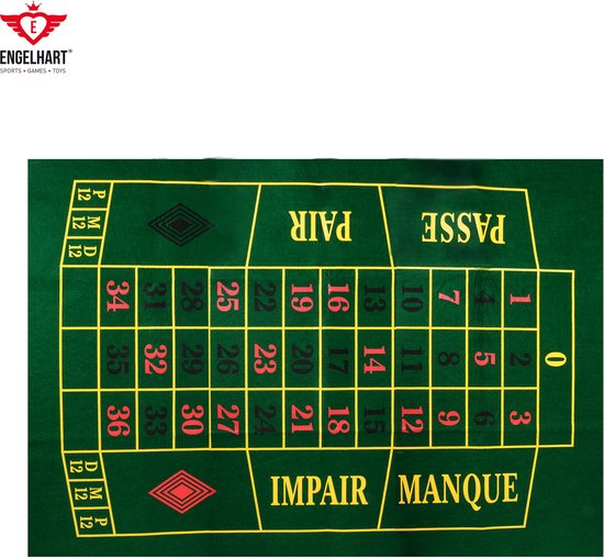 Roulette Kleed 130 x 90 cm – Groen Vilt – Casino Spel Accessoire voor Thuis – Speelkleed voor Roulette Tafels – Engelhart