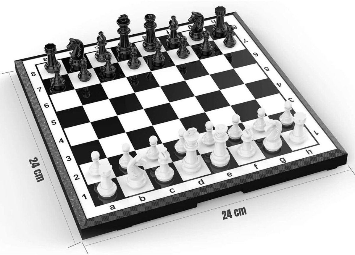 Reis Schaakset — MIRA® Magnetisch Schaakbord - Zwart/Wit - 24cm x 24cm x 1cm - Schaakspel met schaakstukken