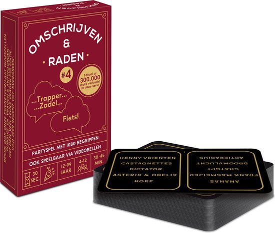 Omschrijven & Raden #4 - Kaartspel - 30 seconden tijdlimiet per 5 begrippen / totaal 1080 Nederlandse begrippen - pocketformaat raadspel / partyspel - 4-12 spelers (grote groepen)