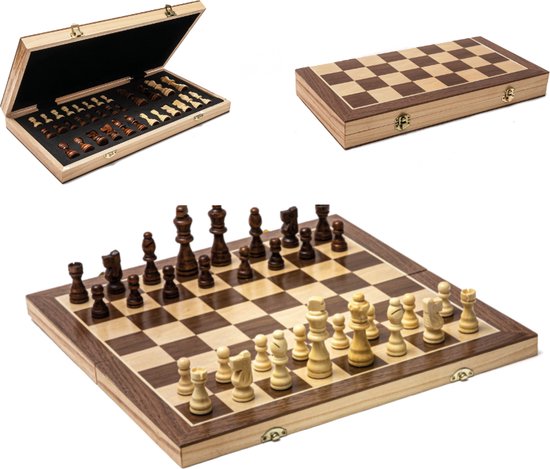 Magnetisch Schaakspel - Opvouwbaar Schaakbord - Schaakstukken - Schaakset - Hout - Queen's Gambit - 39x39CM