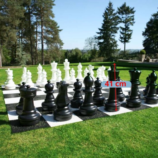 XXL Groot Schaakspel, Tuinschaken, UV Beschermd - 41 cm Koning - Luxe Klasse en Geweldig - 1 delig - Lange levensduur Robuust en Ultraviolet bestendig - Compleet spel super gedetailleerde stukken