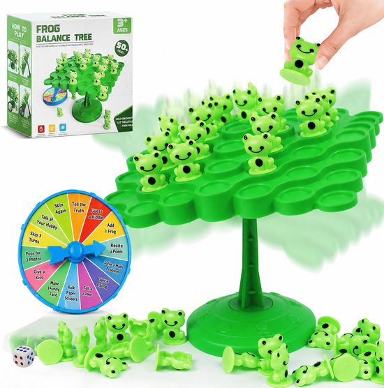Kikker Balansspel – Frog Balance Tree Bordspel – 50 Kikkers met Dobbelsteen & Draaischijf – Interactief Evenwichtsspel – Montessori Speelgoed – 13 x 13 x 16 cm – Vanaf 6 Jaar