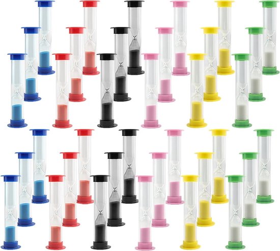 Mini zandloperset van 30 stuks met kleurrijke zandlopers voor tijdsregistratie van 30 seconden tot 10 minuten, perfect voor spelletjes en educatieve doeleinden
