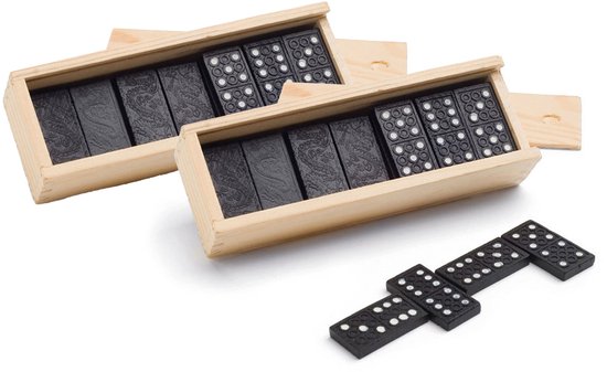 Domino spel 56x stuks steentjes in houten kistje - Gezelschapsspel - Familiespel - Klassiek dominospel