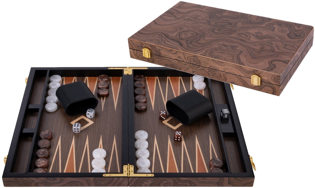 Backgammon 18 Inch – Ingelegd Walnoot Hout – Luxe Koffer van Walnoot – Strategisch Bordspel & Reisspel – Engelhart