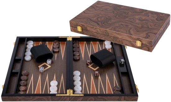 Backgammon 18 Inch – Ingelegd Walnoot Hout – Luxe Koffer van Walnoot – Strategisch Bordspel & Reisspel – Engelhart