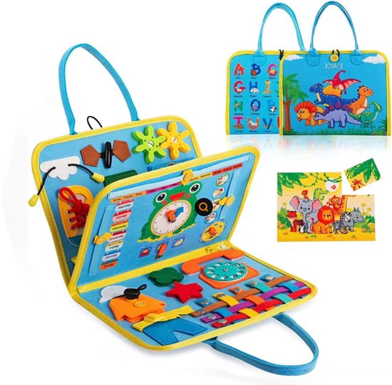 Crrynuo Busy Board Montessori Interesse Educatief Speelgoed - Leeftijd 3+ Peuter Stil Boek Activiteitenbord Motoriek Speelgoed Viltboek Sensorisch Speelgoed - Geschikt voor 3-5 Jaar Oude Kinderen Jongens Meisjes (Blauw)