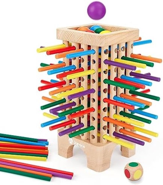 Educatief Houten Bordspel Montessori Telspel met 42 Gekleurde Staafjes en Ballen - Fijne Motoriek Ontwikkelingsspeelgoed voor Kinderen 3-6 Jaar - Familie- en Reisspel