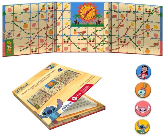 Disney Lilo & Stitch opvouwbaar magnetisch bordspel – Snakes and Ladders – 17,5 × 17,5 × 20 cm