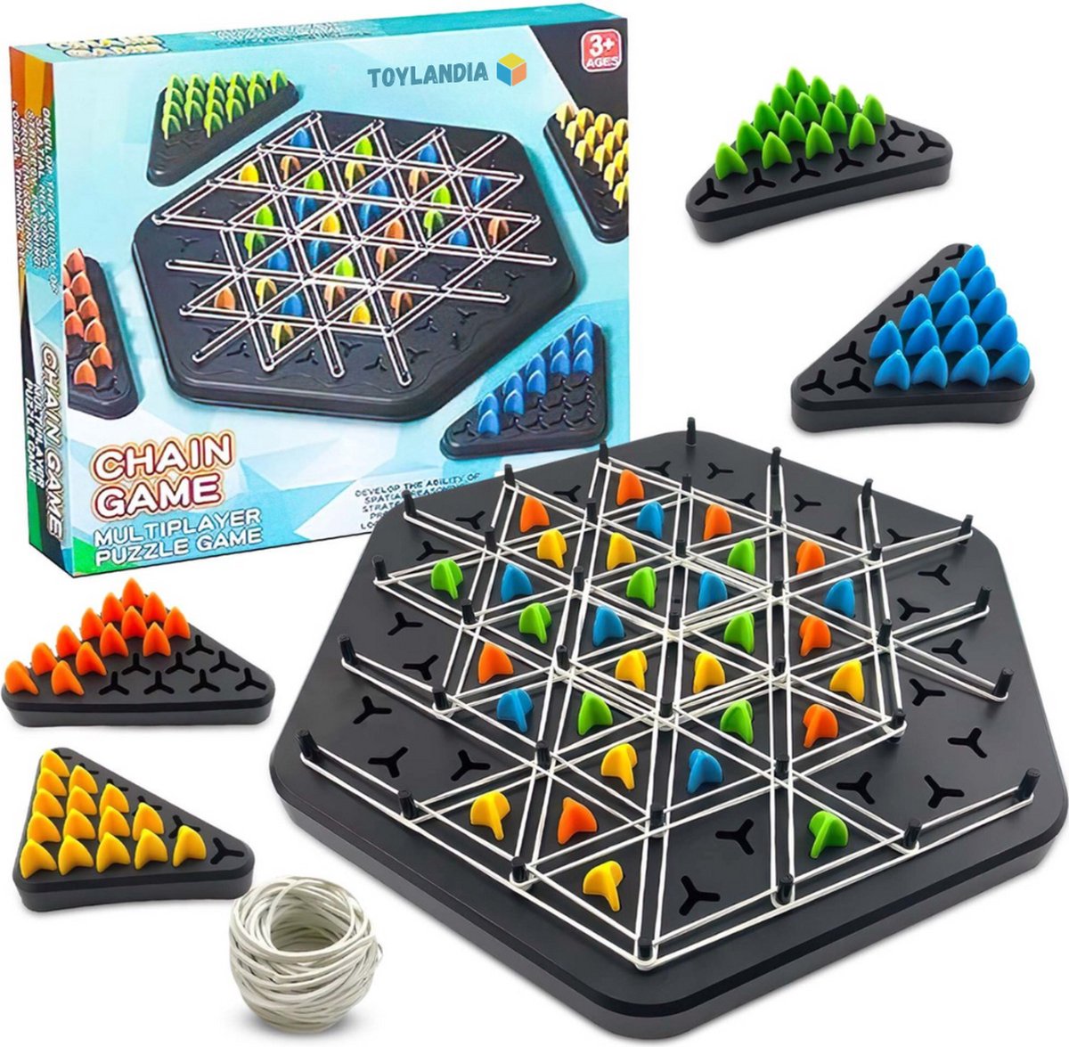 TOYLANDIA Triangle Chain Game - Montessori Speelgoed - Tiktok - Fijne Motoriek - Educatief Speelgoed - Schaakspel