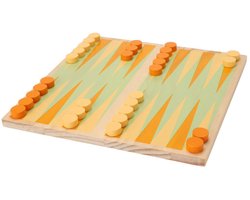 Houten bordspel backgammon reisspel compact formaat 20x20cm.