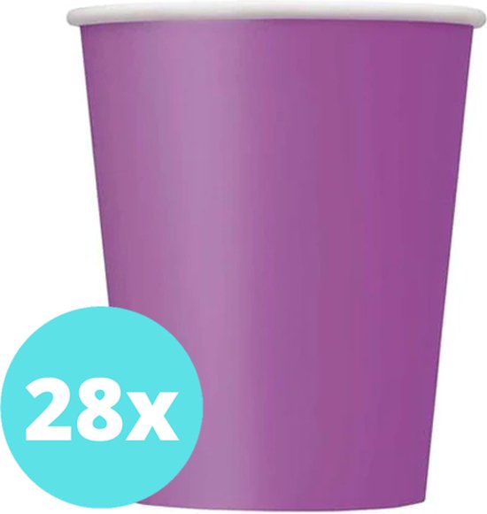 Bekers Karton Paars - 28 stuks - Kartonnen Bekers 250ml - Wegwerp bekers - Bekers Karton Verjaardag Kinderen - Kinder Feestje Kind - Limonadebekers - Koffie / Siroop - Bekers Papier - 28 Stuks van 250 ml Paars