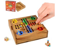 Omgoods - Houten Bordspel Ludo - Reisversie in Teakhout