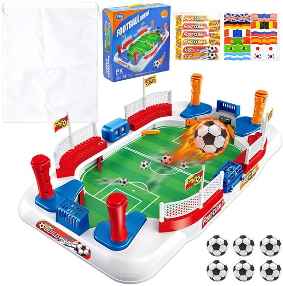 SnelShoppen - Mini Tafelvoetbalset voor Kinderen - Interactief Bordspel met 6 Voetballen, Opbergtas, Handpuntenteller en Stickers - Geschikt voor Jong