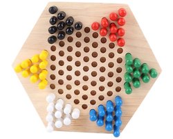 Houten Spel — Dammenset - Kleurrijke Pinnen - Zeshoekig Design - Verbeterd Denkvermogen - Bordspel - Educatief Speelgoed