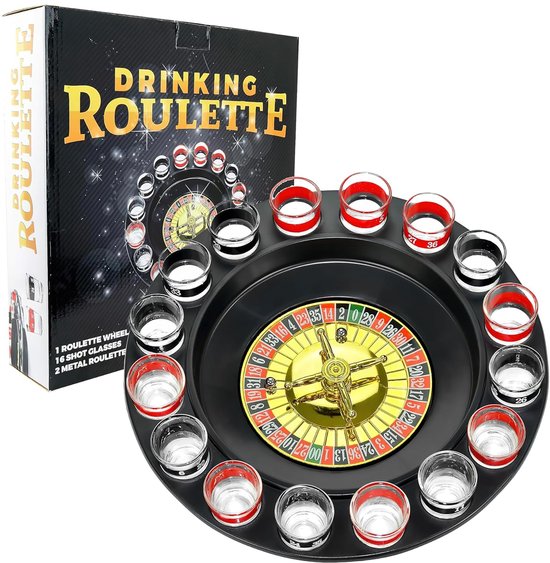 Roulette Drankspel 16-delig – Met Shotglazen – Voor 2-8 Spelers – Rood/Zwart – Partyspel