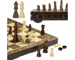 SAVI®Magnetisch Schaakbord - Schaakspel met schaakstukken - Reis Schaakset - Bruin - 38cm x 38cm x 1cm