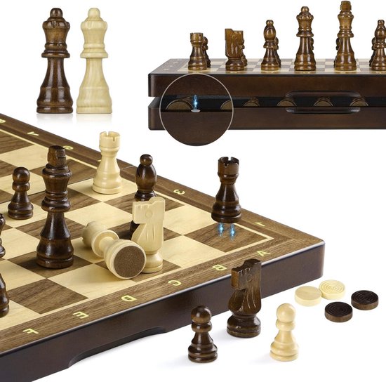 SAVI®Magnetisch Schaakbord - Schaakspel met schaakstukken - Reis Schaakset - Bruin - 38cm x 38cm x 1cm