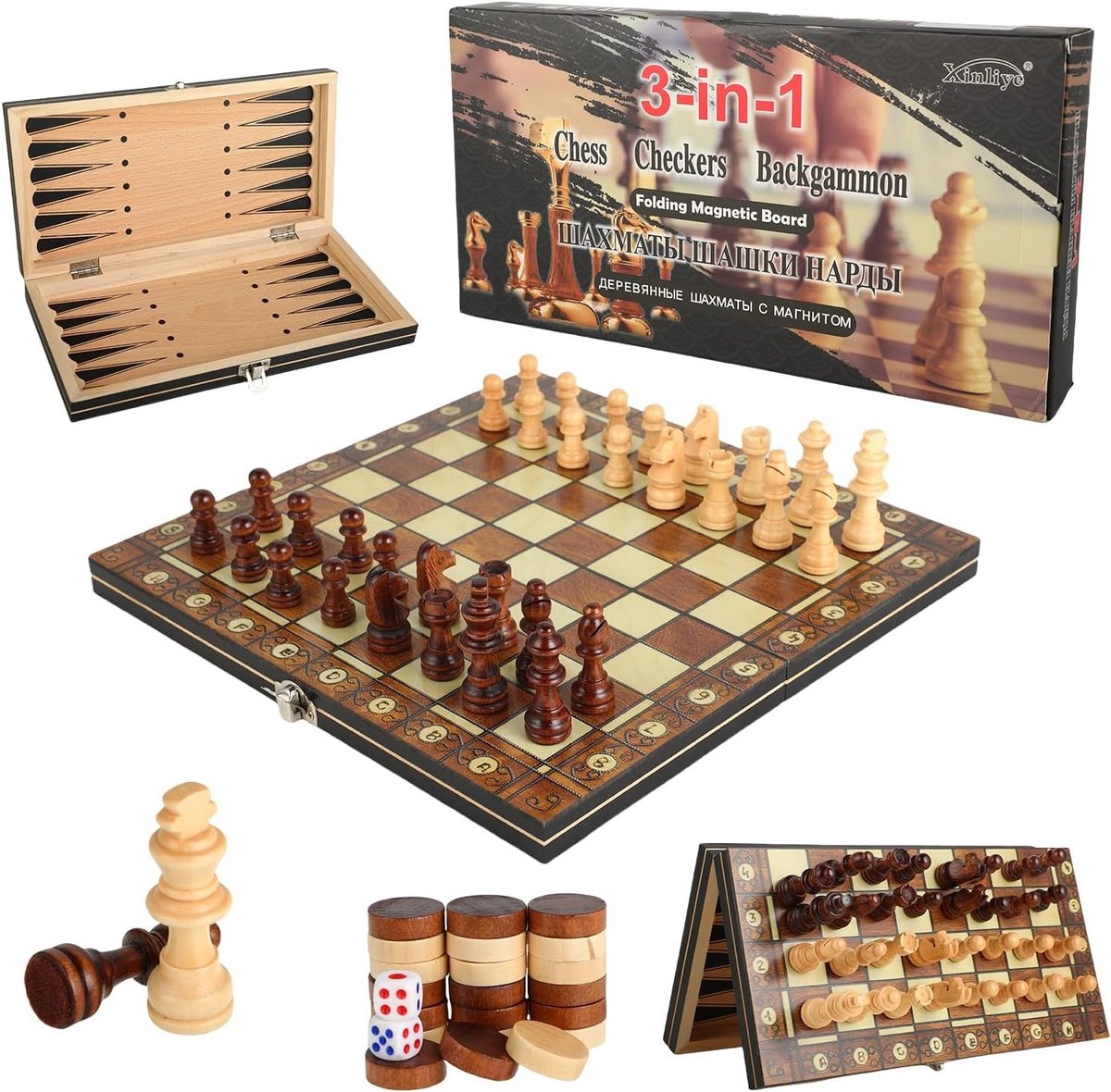 Houten Schaakspel - 29 x 29 cm - Magnetisch en Opvouwbaar - Voor Reizen en Thuisgebruik