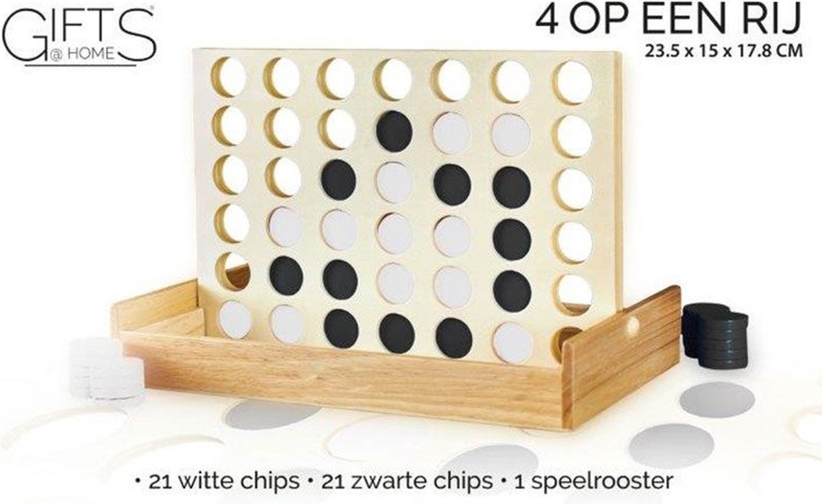 Gifts@Home- Vier op een Rij - Hout - Reisspel- Duurzaam