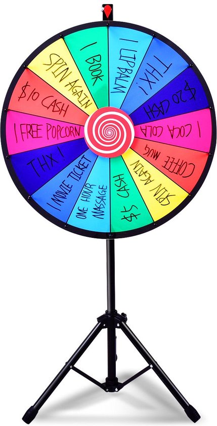 Trendmix Rad van Fortuin – Draairad Met Tripod – 14 Schrijfvakken – Gezelschapsspel & Loterijspel – Ø 60 cm – Verstelbare Hoogte 111–157 cm
