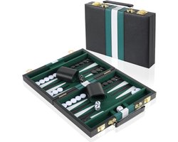 Thuys - Backgammon Koffer – Lederen Bordspel – Reisspel - Zwart met groen
