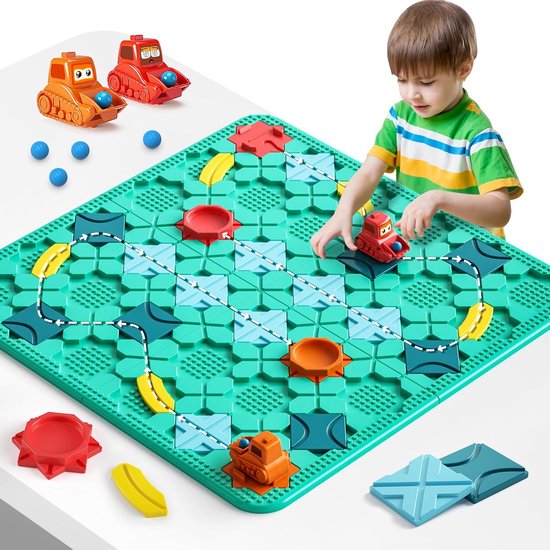Speelgoedbordspellen voor kinderen - Logische wegenbouwer Groot bord 57 x 57 cm Doolhofpuzzelspellen voor multiplayer en familie, cadeaus voor jongens en meisjes vanaf 4 jaar