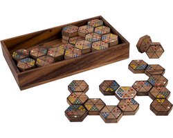 Hexa Domino – Houten Strategiespel – Zeshoekig Dominospel – Hexagon Denkspel – Logisch Gezelschapsspel – Acaciahout