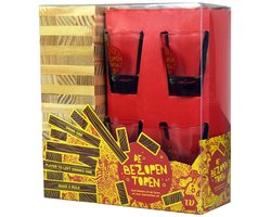 Vallende Toren Drankspel - Shotjes - 60 Houten Blokjes - Bedrukt Met Opdrachten - Incl. 4 shotglazen - Jenga - De Bezopen Toren