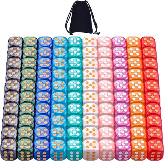 100 Stuks 6-zijdige 12mm Ronde Parels Kleur Dobbelstenen Set - Perfect voor Tenzi, Farkle, Yahtzee, Bunco en Wiskunde Onderwijs met Opbergtas