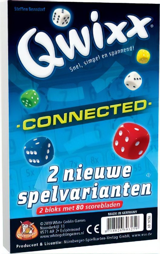 White Goblin Games - Qwixx Connected - Dobbelspel - 2 tot 5 spelers - Voor de hele familie - uitbreiding - Extra scoreblokken met nieuwe uitdagingen