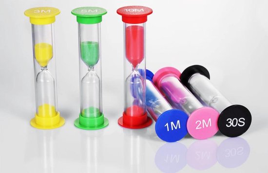 Premium set van 6 zandlopers in 30 seconden, 1, 2, 3, 5 en 10 minuten voor spellen, yoga, douch & tandenpoetsen