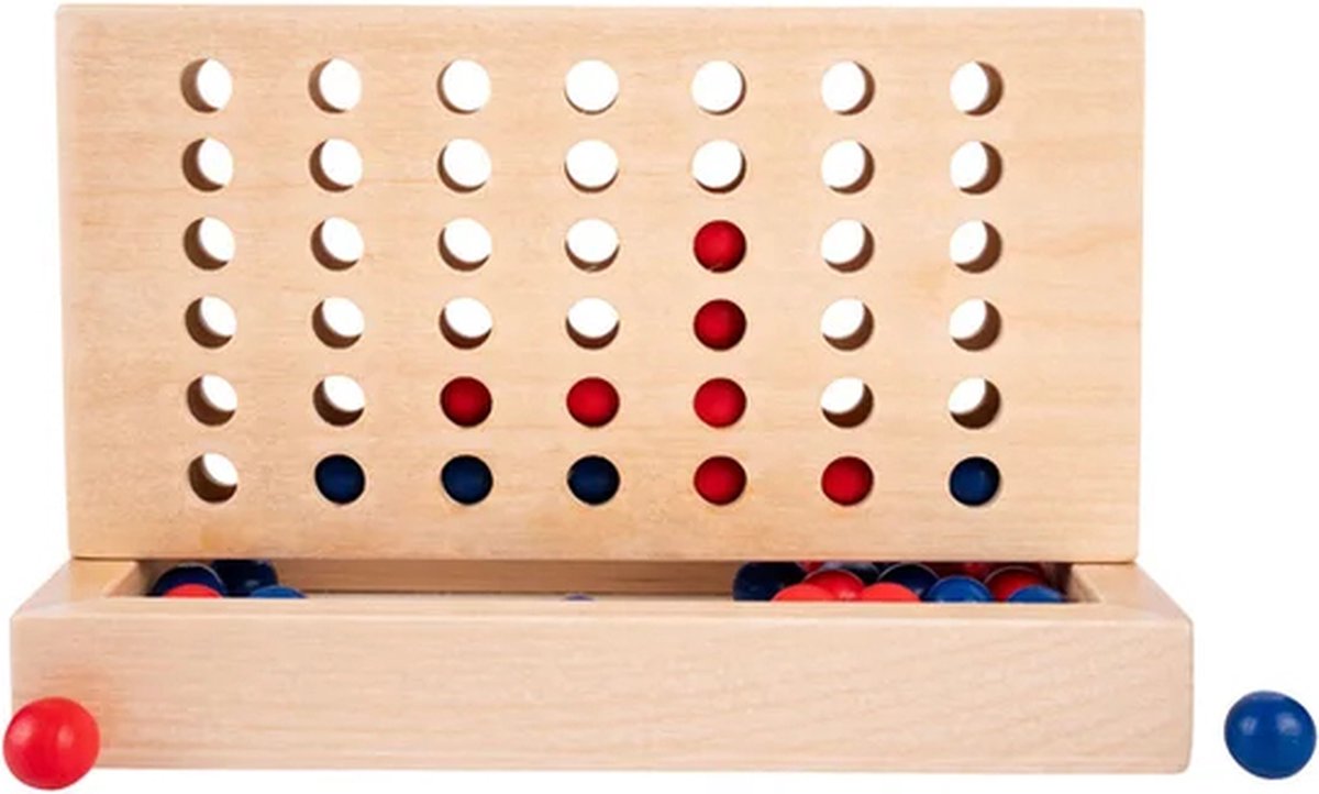 Vier op een Rij – Strategisch Spel – Hout – Rode en Blauwe Stenen – Klassiek Denk- en Strategiespel – Engelhart