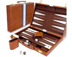 SP® Backgammon - Backgammon Koffer - Luxe Reiseditie - Bruin - 40cm x 30cm x 1cm