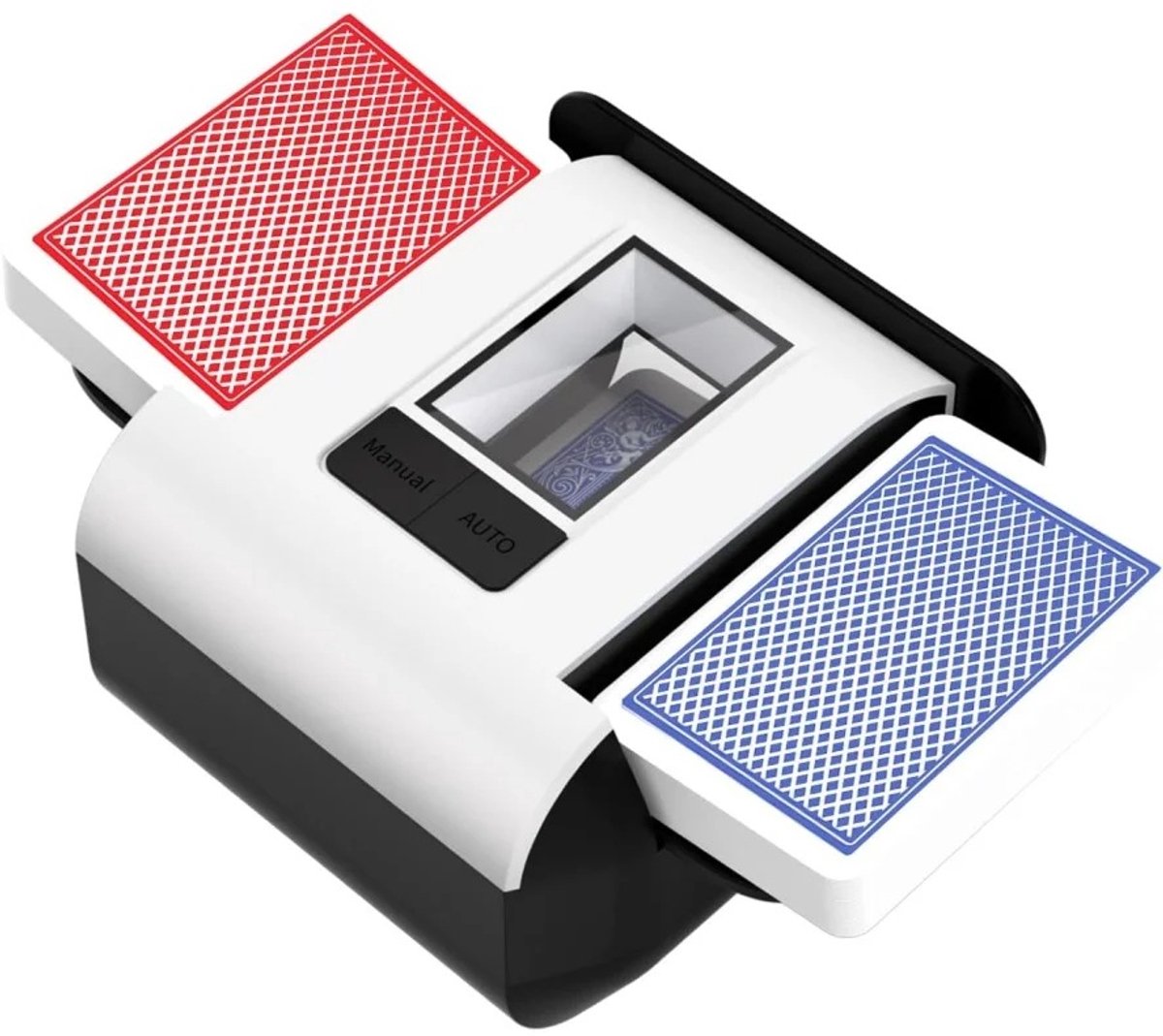 Cherrys Finds - Automatische Kaartenschudder Elektrisch – Oplaadbare Kaartschudmachine voor 1-2 Decks – Card Shuffler voor Poker, UNO, Blackjack, Phase 10 & Speelkaarten – Stil & Compact - Wit Met Zwart