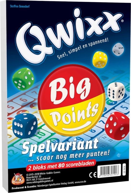 White Goblin Games Qwixx Big Points - Dobbelspel uitbreiding - 2 scorebloks